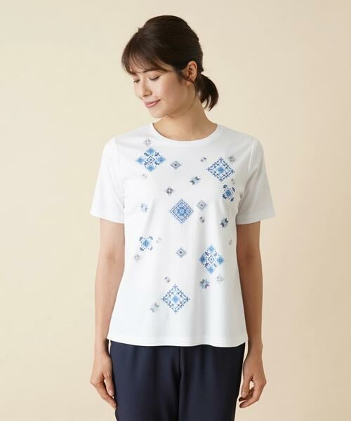 Leilian PLUS HOUSE / レリアンプラスハウス カットソー | 幾何学柄クルーネックTシャツ | 詳細4