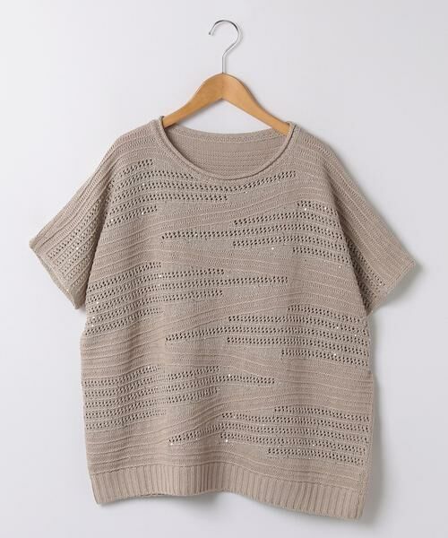 Leilian PLUS HOUSE / レリアンプラスハウス ニット・セーター | 透かし編み柄半袖ニットプルオーバー | 詳細1