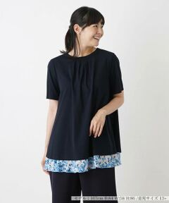 シフォン切替え半袖カットソー