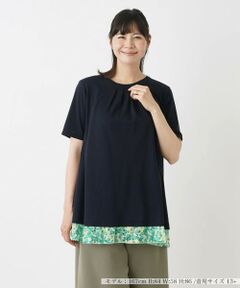 シフォン切替え半袖カットソー