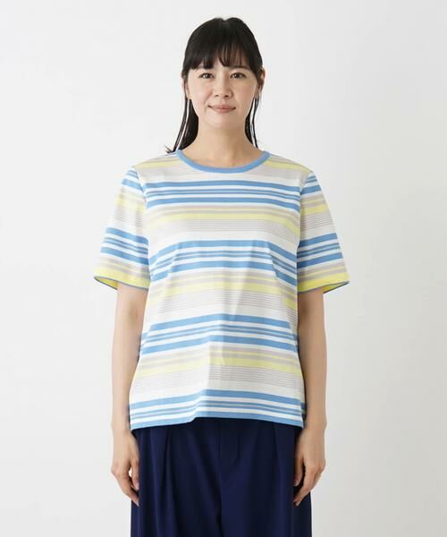 Leilian PLUS HOUSE / レリアンプラスハウス カットソー | マルチボーダー半袖Tシャツ | 詳細4