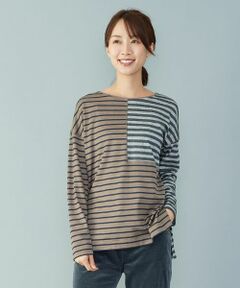 Leilian PLUS HOUSE / レリアンプラスハウス カットソー | 切り替えボーダーTシャツ【leilian the week】