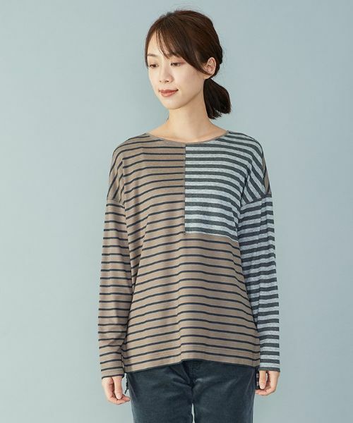 Leilian PLUS HOUSE / レリアンプラスハウス カットソー | 切り替えボーダーTシャツ【leilian the week】 | 詳細1