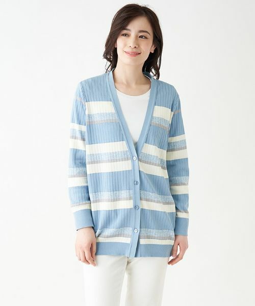 Leilian PLUS HOUSE / レリアンプラスハウス カーディガン・ボレロ | ボーダーVネックニットカーディガン【ROCHAS Premiere】 | 詳細1