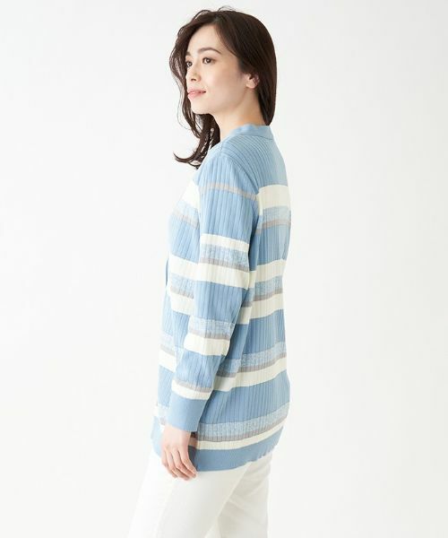 Leilian PLUS HOUSE / レリアンプラスハウス カーディガン・ボレロ | ボーダーVネックニットカーディガン【ROCHAS Premiere】 | 詳細2