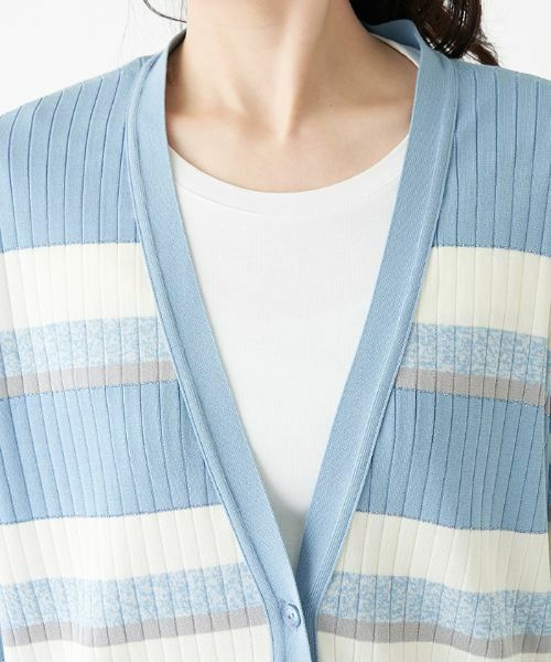 Leilian PLUS HOUSE / レリアンプラスハウス カーディガン・ボレロ | ボーダーVネックニットカーディガン【ROCHAS Premiere】 | 詳細7