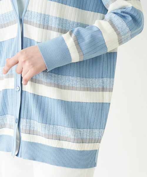 Leilian PLUS HOUSE / レリアンプラスハウス カーディガン・ボレロ | ボーダーVネックニットカーディガン【ROCHAS Premiere】 | 詳細9