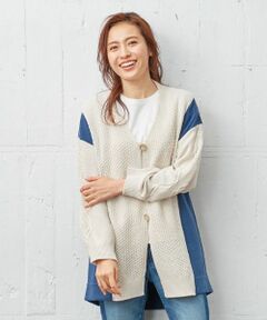 Leilian PLUS HOUSE / レリアンプラスハウス カーディガン・ボレロ | 異素材切替セーター