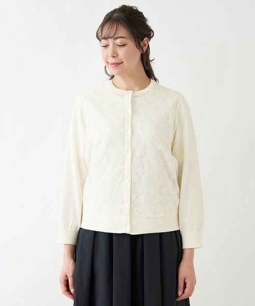 Leilian PLUS HOUSE / レリアンプラスハウス カーディガン・ボレロ | レース切り替えカーディガン | 詳細1