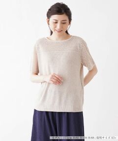 Leilian PLUS HOUSE / レリアンプラスハウス ニット・セーター | 透かし編み切り替えクルーネックニット