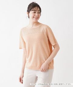 Leilian PLUS HOUSE / レリアンプラスハウス ニット・セーター | 透かし編み切り替えクルーネックニット