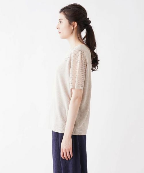 Leilian PLUS HOUSE / レリアンプラスハウス ニット・セーター | 透かし編み切り替えクルーネックニット | 詳細10