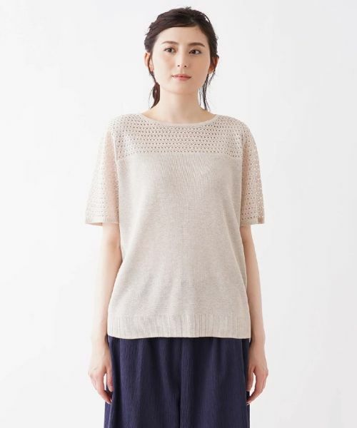 Leilian PLUS HOUSE / レリアンプラスハウス ニット・セーター | 透かし編み切り替えクルーネックニット | 詳細7