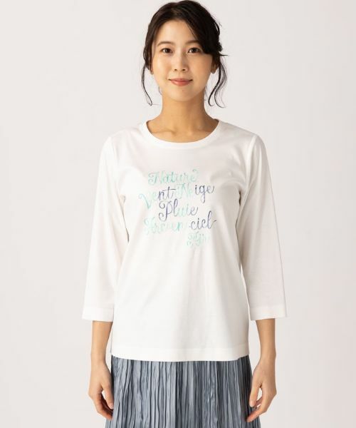 Leilian PLUS HOUSE / レリアンプラスハウス Tシャツ | 七分袖ロゴTシャツ | 詳細1