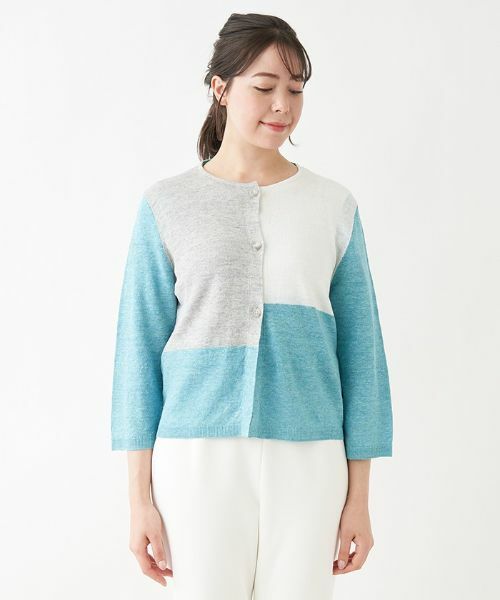 Leilian PLUS HOUSE / レリアンプラスハウス カーディガン・ボレロ | カラーブロックカーディガン【HAND】 | 詳細4