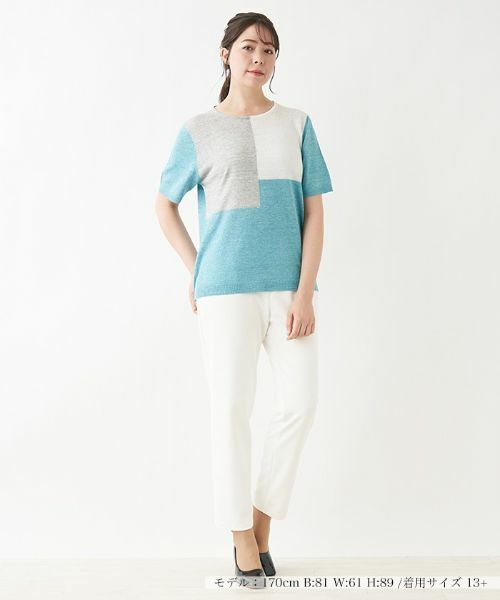 Leilian PLUS HOUSE / レリアンプラスハウス ニット・セーター | カラーブロックニット【HAND】 | 詳細1
