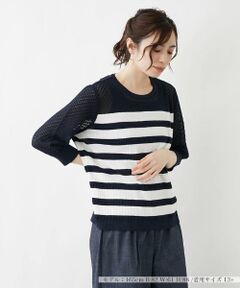 Leilian PLUS HOUSE / レリアンプラスハウス ニット・セーター | 7分袖ボーダーニットプルオーバー【ROCHAS Premiere】