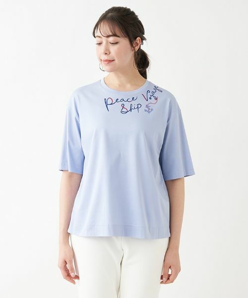 Leilian PLUS HOUSE / レリアンプラスハウス Tシャツ | 五分袖ロゴプリントＴシャツ【プラス企画】 | 詳細4