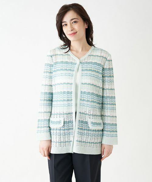 Leilian PLUS HOUSE / レリアンプラスハウス テーラードジャケット | レース切替ニットカーディガン【VITTORIO】 | 詳細1