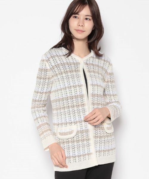 Leilian PLUS HOUSE / レリアンプラスハウス テーラードジャケット | レース切替ニットカーディガン【VITTORIO】（レモンイエロー）