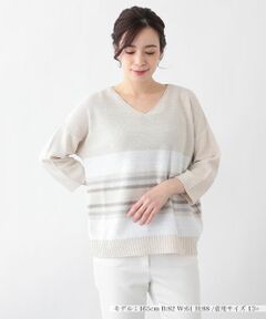 Leilian PLUS HOUSE / レリアンプラスハウス ニット・セーター | 配色ボーダーVネックニットプルオーバー【LE TRICOT PERUGIA】
