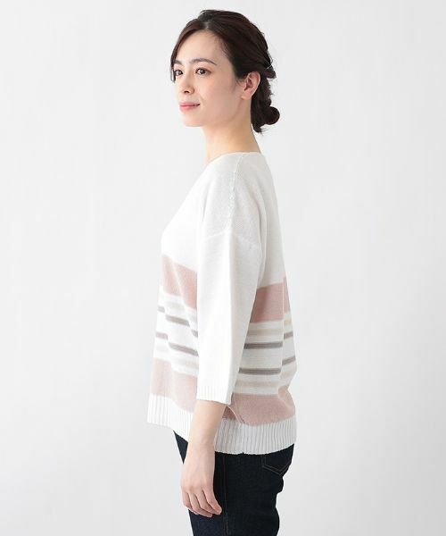 Leilian PLUS HOUSE / レリアンプラスハウス ニット・セーター | 配色ボーダーVネックニットプルオーバー【LE TRICOT PERUGIA】 | 詳細2