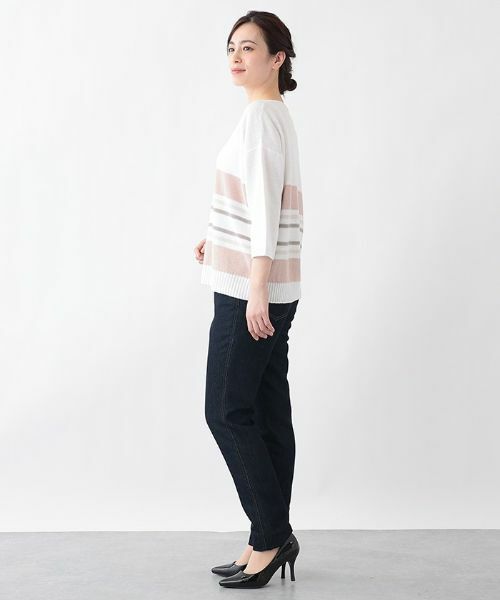 Leilian PLUS HOUSE / レリアンプラスハウス ニット・セーター | 配色ボーダーVネックニットプルオーバー【LE TRICOT PERUGIA】 | 詳細5