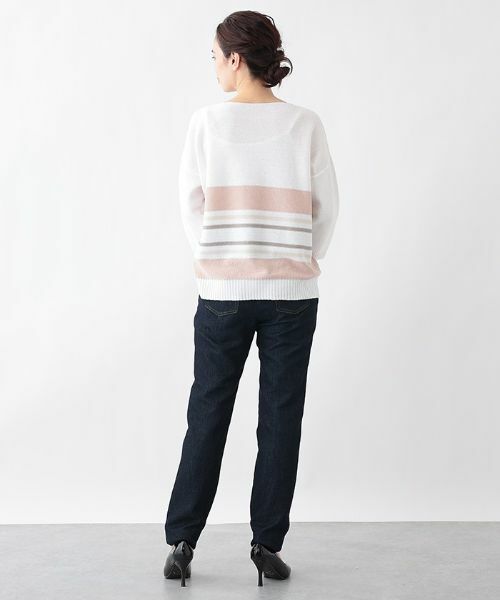 Leilian PLUS HOUSE / レリアンプラスハウス ニット・セーター | 配色ボーダーVネックニットプルオーバー【LE TRICOT PERUGIA】 | 詳細6
