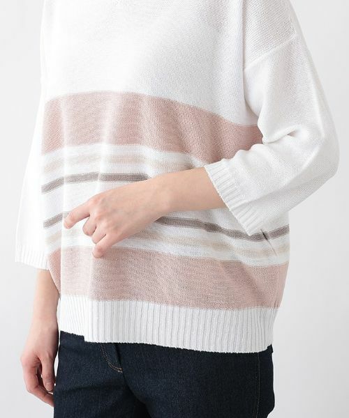 Leilian PLUS HOUSE / レリアンプラスハウス ニット・セーター | 配色ボーダーVネックニットプルオーバー【LE TRICOT PERUGIA】 | 詳細9