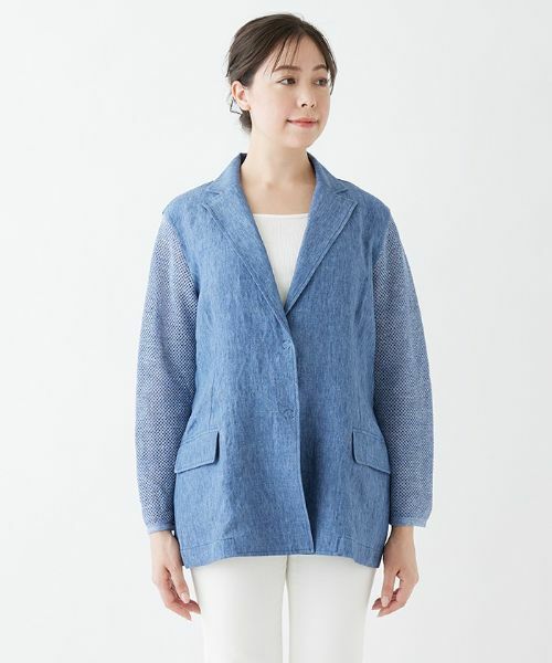 Leilian PLUS HOUSE / レリアンプラスハウス テーラードジャケット | リネンメッシュ切り替えブレザー | 詳細4