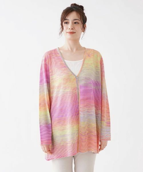 Leilian PLUS HOUSE / レリアンプラスハウス カーディガン・ボレロ | レインボーマルチストライプ柄カーディガン【FASHION SUITE】 | 詳細5
