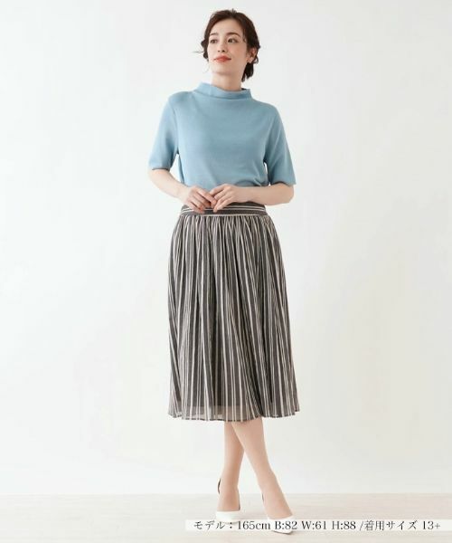 Leilian PLUS HOUSE / レリアンプラスハウス ミニ・ひざ丈スカート | 【セットアップ対応商品】ストライプ柄スカート【Leilian the week】 | 詳細1