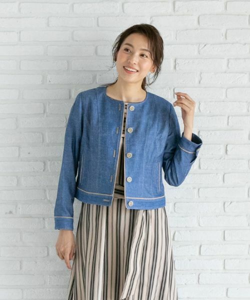 Leilian PLUS HOUSE / レリアンプラスハウス テーラードジャケット | 綿麻ノーカラージャケット | 詳細1