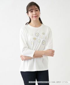 Leilian PLUS HOUSE / レリアンプラスハウス Tシャツ | 花柄モチーフ　ロングTシャツ【プラス企画】