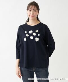 Leilian PLUS HOUSE / レリアンプラスハウス Tシャツ | 花柄モチーフ　ロングTシャツ【プラス企画】