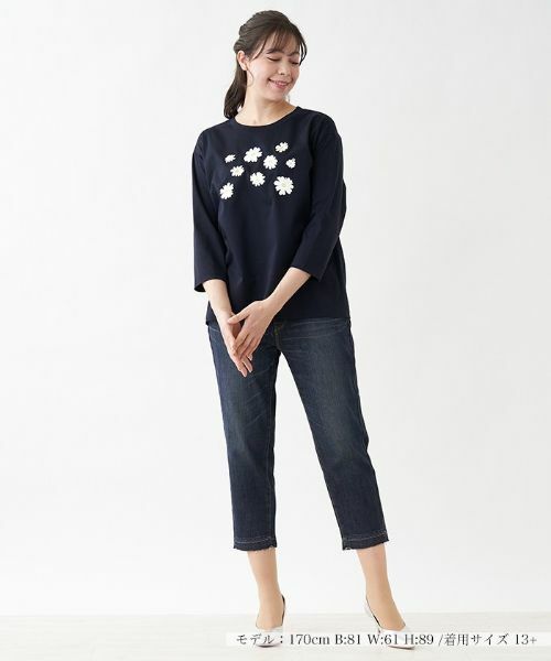 Leilian PLUS HOUSE / レリアンプラスハウス Tシャツ | 花柄モチーフ　ロングTシャツ【プラス企画】 | 詳細3