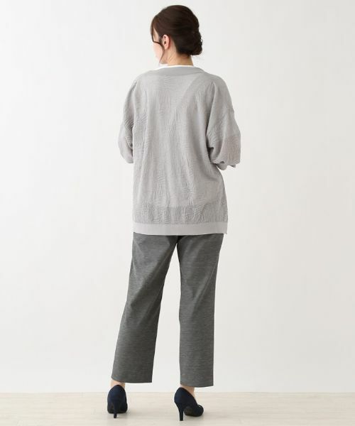 Leilian PLUS HOUSE / レリアンプラスハウス カーディガン・ボレロ | レリーフ柄Vネック7分袖カーディガン | 詳細3