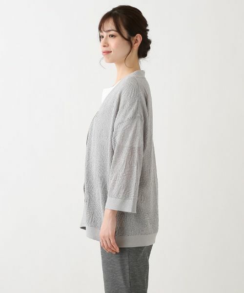 Leilian PLUS HOUSE / レリアンプラスハウス カーディガン・ボレロ | レリーフ柄Vネック7分袖カーディガン | 詳細5