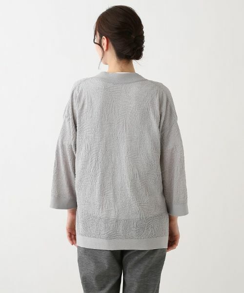 Leilian PLUS HOUSE / レリアンプラスハウス カーディガン・ボレロ | レリーフ柄Vネック7分袖カーディガン | 詳細6