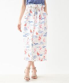 Leilian PLUS HOUSE / レリアンプラスハウス ミニ・ひざ丈スカート | スリット入りフラミンゴ柄タイトスカート