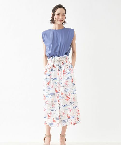 Leilian PLUS HOUSE / レリアンプラスハウス ミニ・ひざ丈スカート | スリット入りフラミンゴ柄タイトスカート | 詳細1