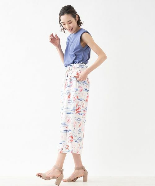 Leilian PLUS HOUSE / レリアンプラスハウス ミニ・ひざ丈スカート | スリット入りフラミンゴ柄タイトスカート | 詳細2