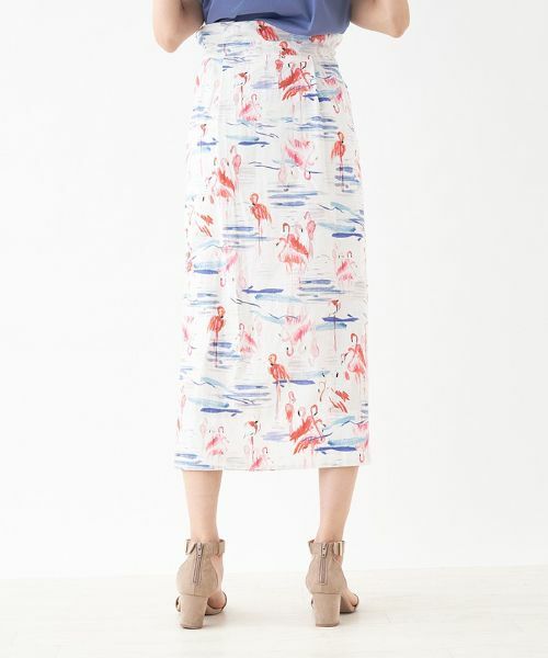 Leilian PLUS HOUSE / レリアンプラスハウス ミニ・ひざ丈スカート | スリット入りフラミンゴ柄タイトスカート | 詳細5