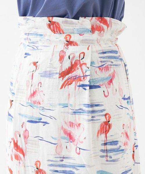 Leilian PLUS HOUSE / レリアンプラスハウス ミニ・ひざ丈スカート | スリット入りフラミンゴ柄タイトスカート | 詳細7