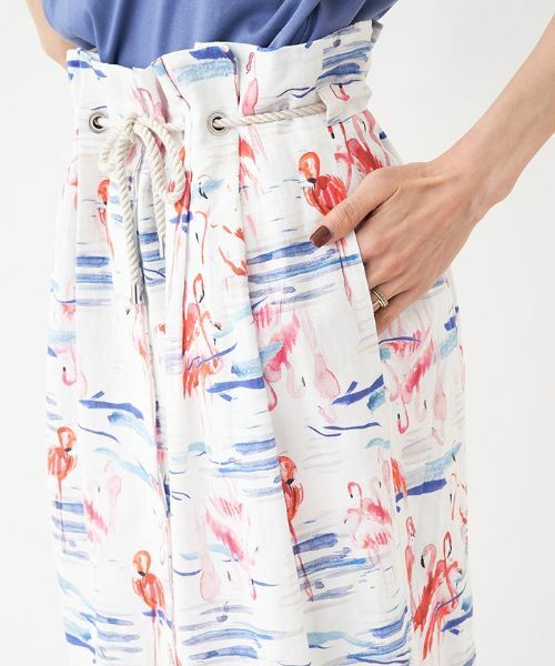 Leilian PLUS HOUSE / レリアンプラスハウス ミニ・ひざ丈スカート | スリット入りフラミンゴ柄タイトスカート | 詳細8