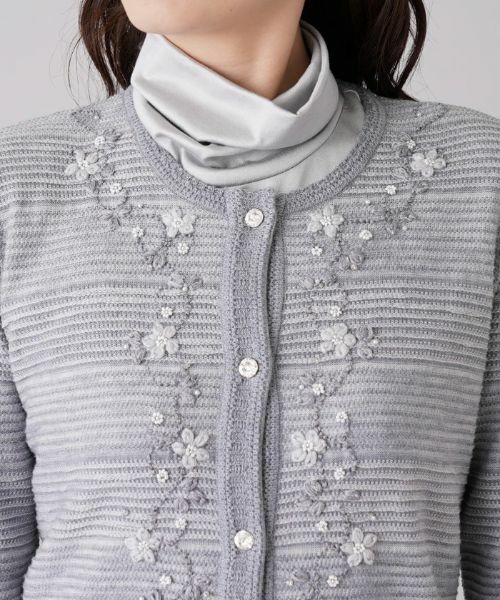 Leilian PLUS HOUSE / レリアンプラスハウス カーディガン・ボレロ | フラワー刺繍クルーネックカーディガン【CORSINI & PROTI】 | 詳細11