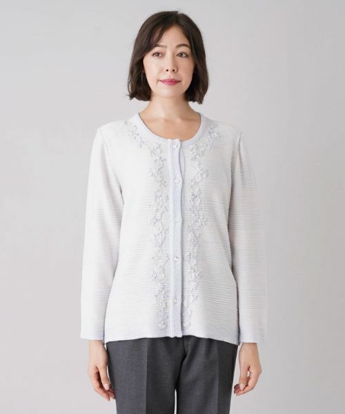 Leilian PLUS HOUSE / レリアンプラスハウス カーディガン・ボレロ | フラワー刺繍クルーネックカーディガン【CORSINI & PROTI】 | 詳細4