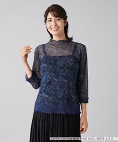 Leilian PLUS HOUSE / レリアンプラスハウス カットソー | シアーペイズリープリントハイネックカットソー【パワーネット】