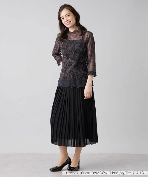 Leilian PLUS HOUSE / レリアンプラスハウス カットソー | シアーペイズリープリントハイネックカットソー【パワーネット】 | 詳細1