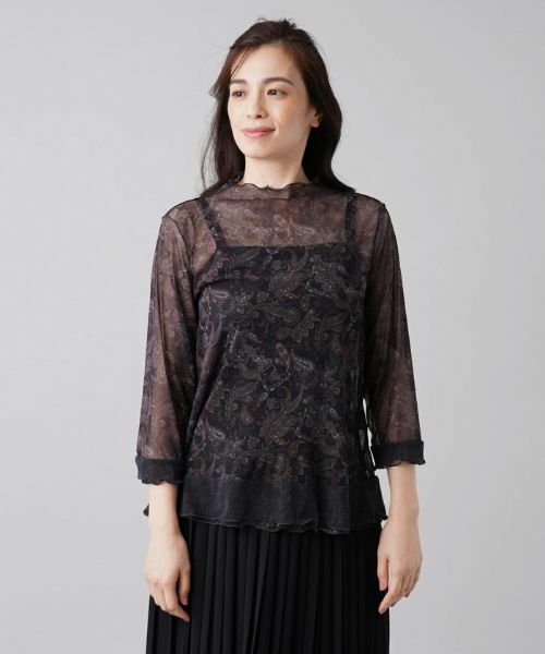 Leilian PLUS HOUSE / レリアンプラスハウス カットソー | シアーペイズリープリントハイネックカットソー【パワーネット】 | 詳細4